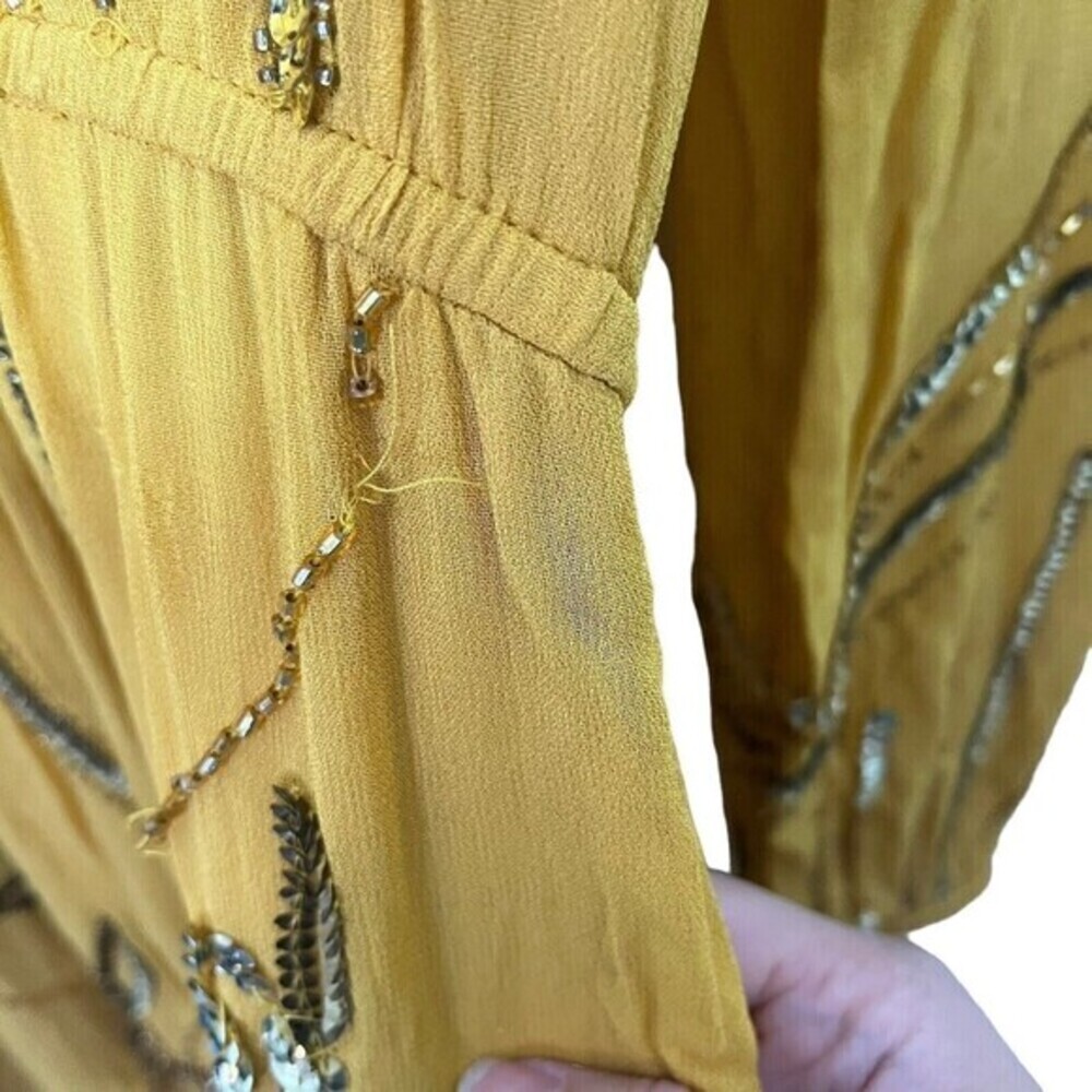 Anthropologie Let Me Be Juliet Maxi Dress XS Mustard Sequin Sheer Embellished‎ - Picture 12 of 14